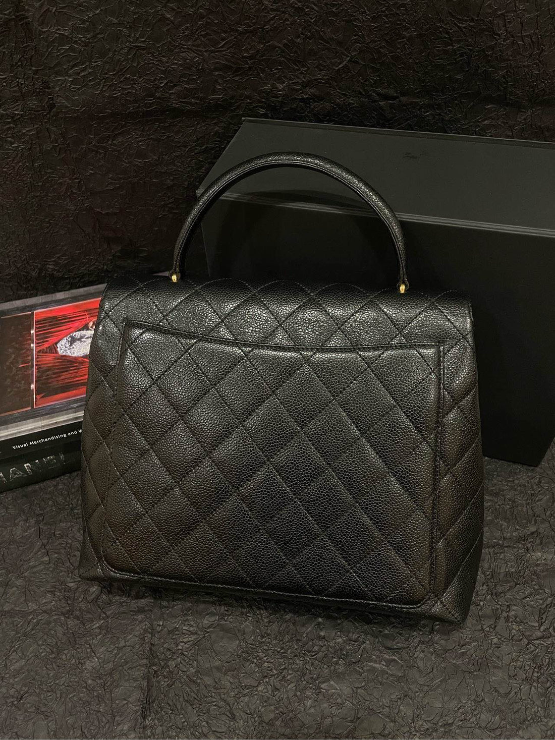 Chanel  Black Gold Caviar Kelly 30 Handle Bag