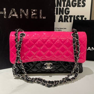 Chanel 20C  Leather Classic Flap Medium Pink & Black Shoulder Bag (2020)
