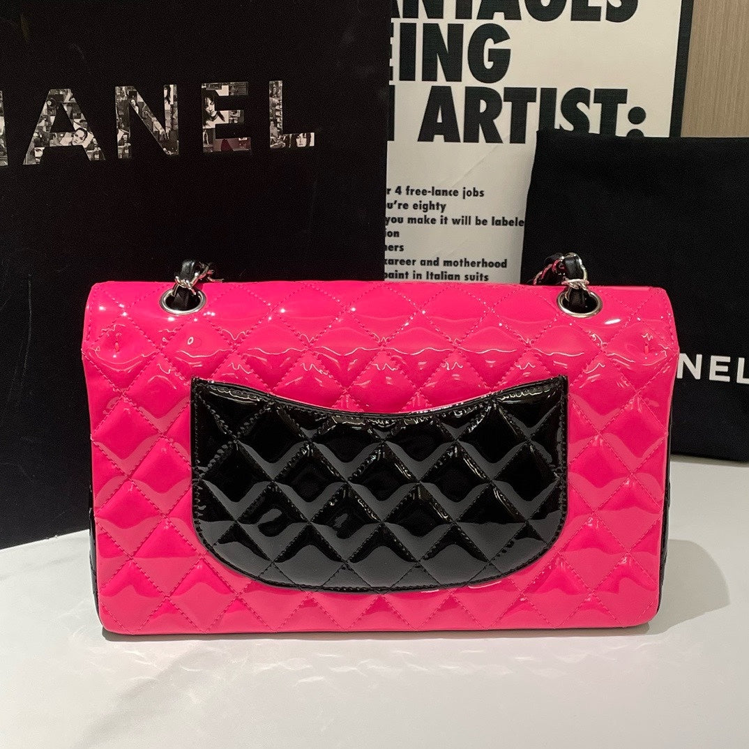 Chanel 20C  Leather Classic Flap Medium Pink & Black Shoulder Bag (2020)