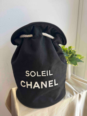 Chanel Soleil Drawstring Bag Black Canvas Bucket Bag