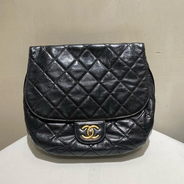 Chanel Oil Wax Leather Airport Flap Bag Black Shoulder Bag