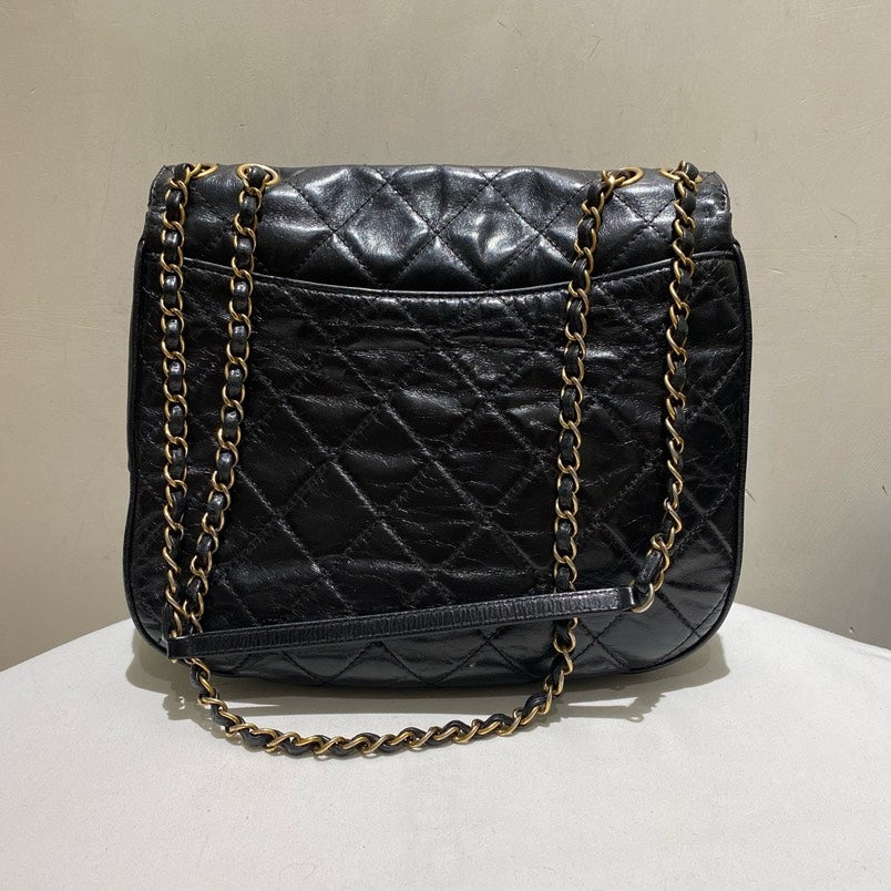 Chanel Oil Wax Leather Airport Flap Bag Black Shoulder Bag
