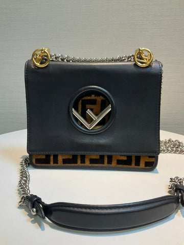 FENDI Kan I F Black Leather Chain Shoulder Bag