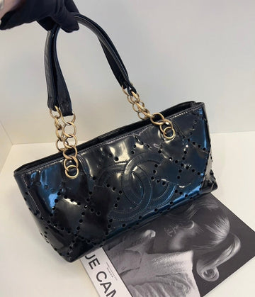Chanel Timeless Black  Perforated Leather Tote Bag