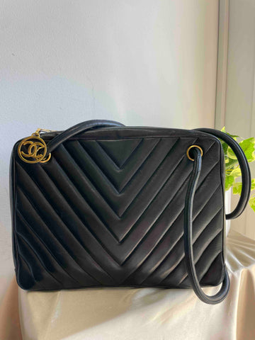 Chanel Quilted Chevron Black Shoulder Bag