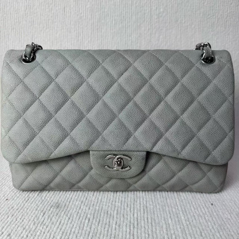 Chanel Classic Flap CF Bag Grey Shoulder Bag -  Designer Handbag