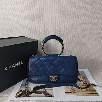 Chanel Quilted Shoulder Bag in Navy Leather