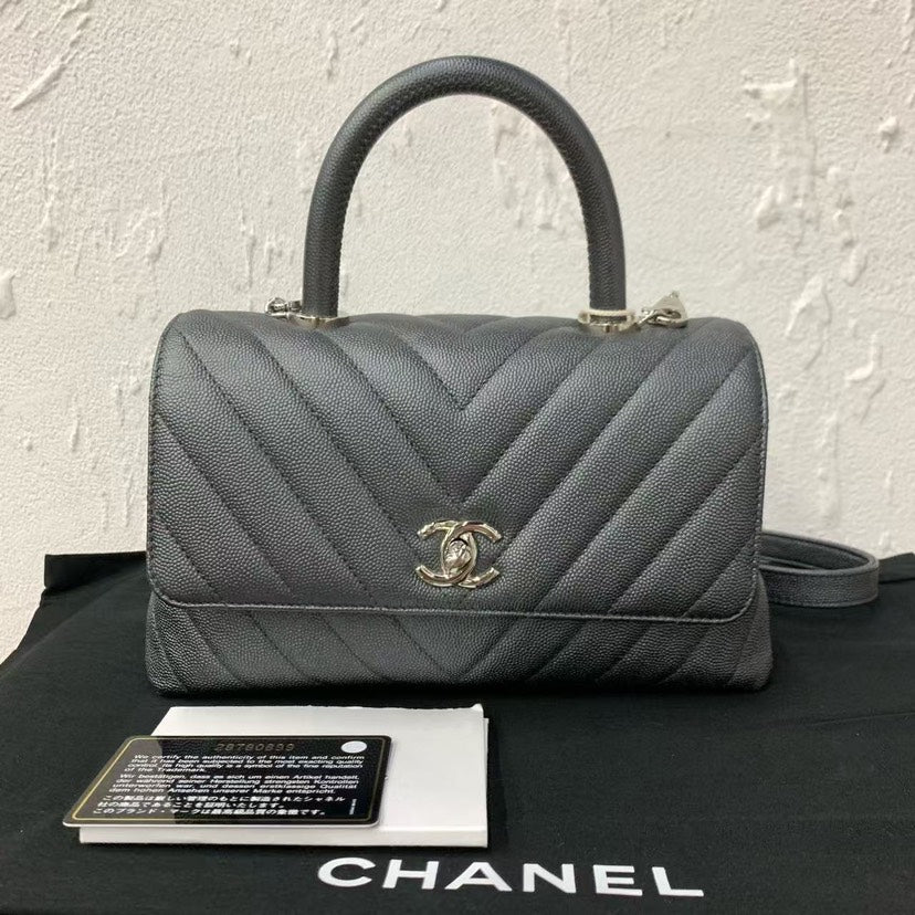 Chanel Coco Handle Bag Gray Leather Top Handle Bag 4050702
