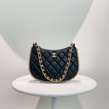 Chanel Black Quilted Leather Hobo Bag -