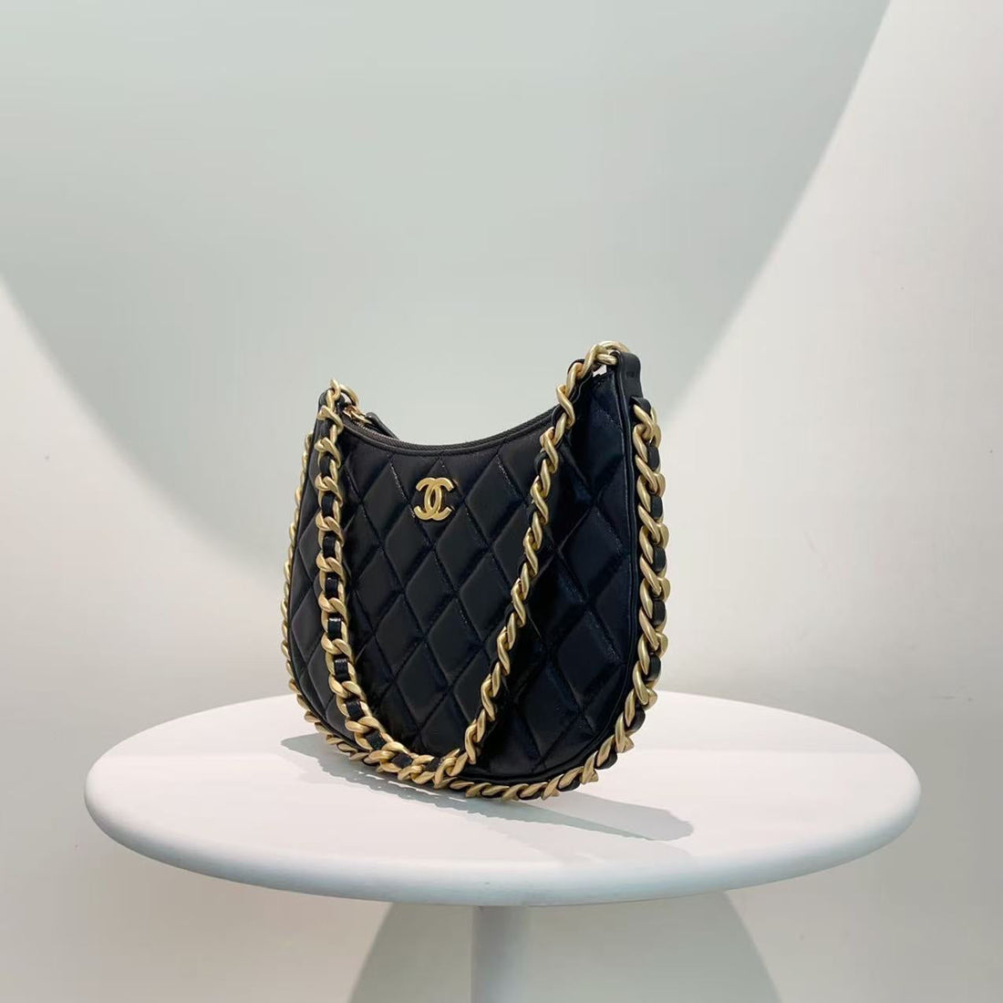 Chanel Black Quilted Leather Hobo Bag -