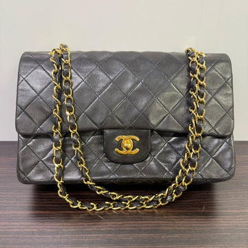 Chanel Lambskin Double Flap Bag Medium Black Shoulder Handbag LB109477