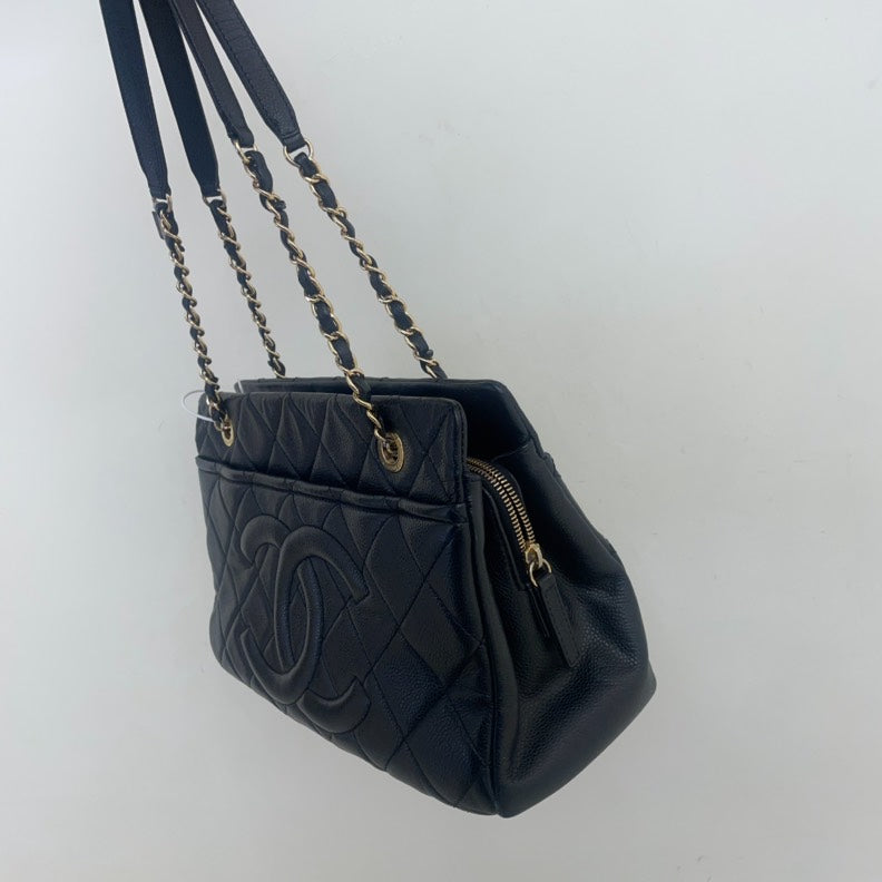 Chanel  CC Timeless Black Caviar Leather Tote Bag