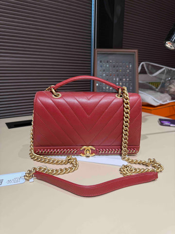 Chanel 2017 Red Top Handle Flap Bag