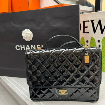 Chanel Quilted Black  Leather Satchel Bag