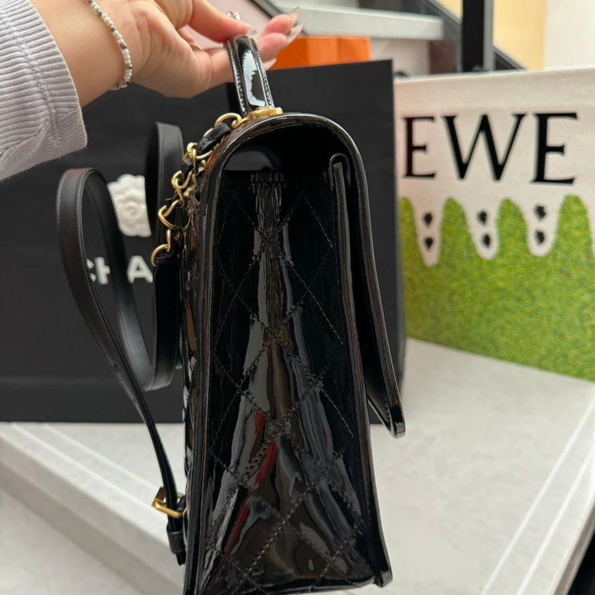 Chanel Quilted Black  Leather Satchel Bag