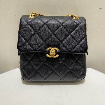 Chanel 22P Quilted Black Leather Backpack