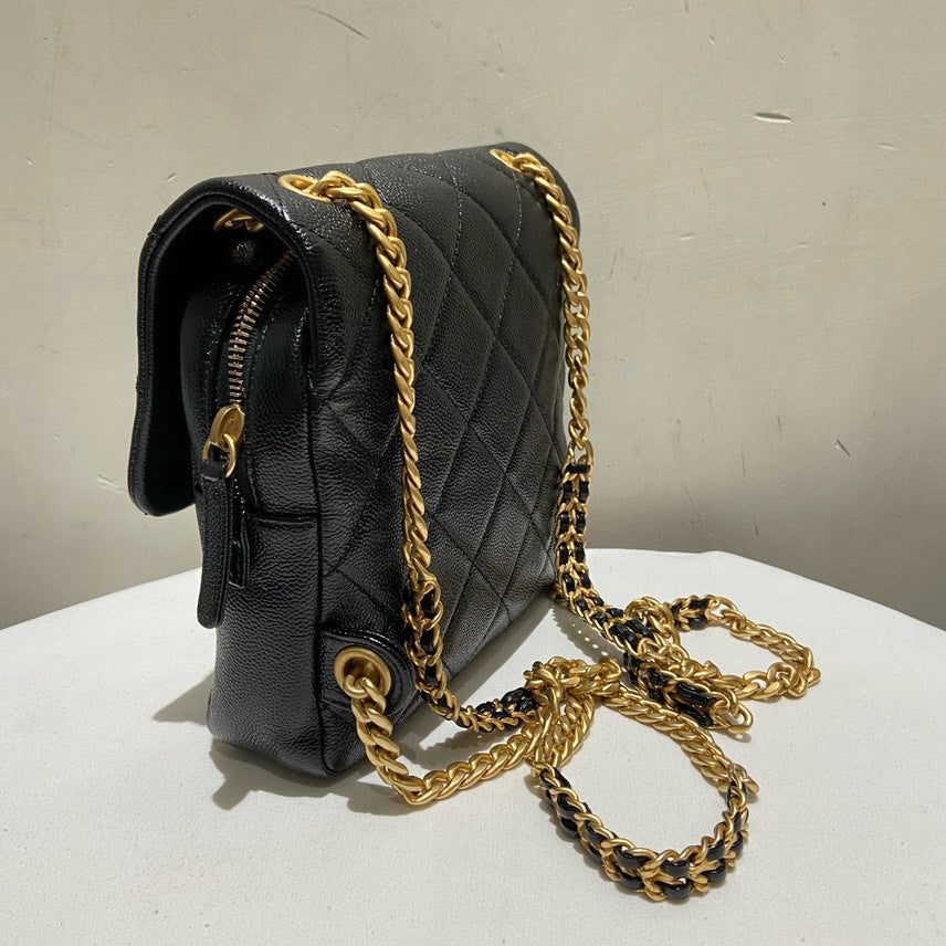 Chanel 22P Quilted Black Leather Backpack
