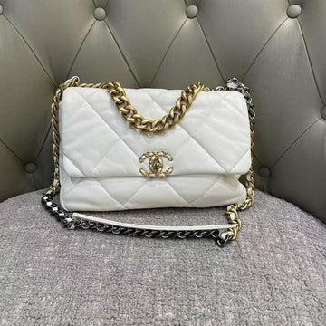 Chanel 19 White Shoulder Bag with Microchips