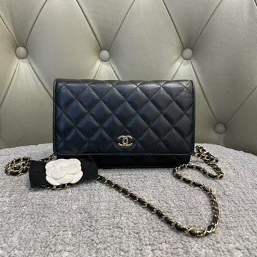 Chanel Quilted Black Leather Wallet on Chain Shoulder Bag