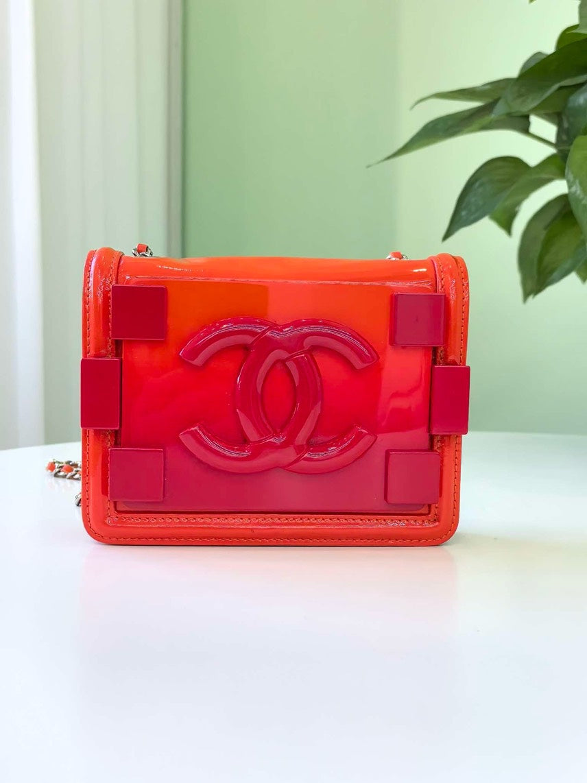 Chanel Plexiglass Small Shoulder Bag Orange and Pink