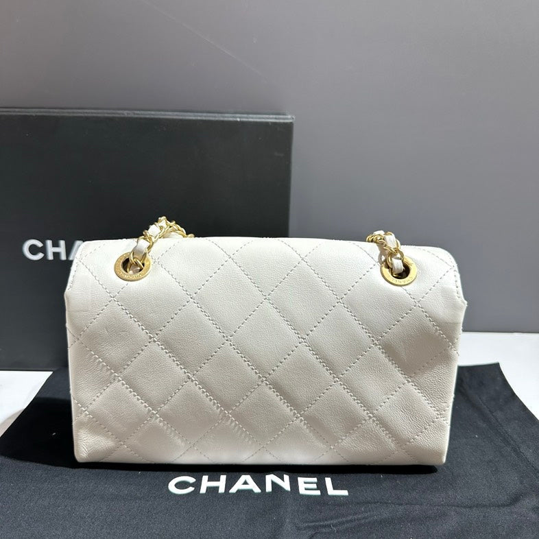 Chanel Classic Quilted White Leather Shoulder Bag