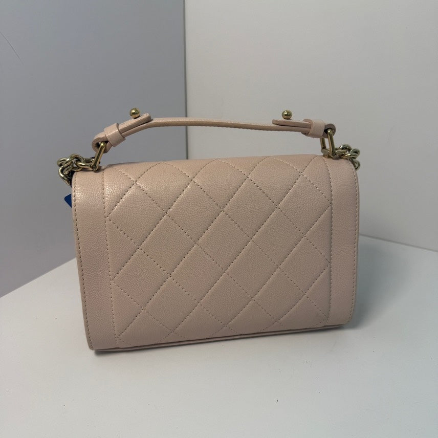 Chanel  Flap Bag with Handle in Beige Leather ? Top Handle Bag