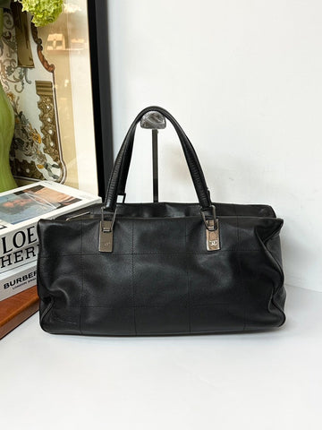 Chanel Chocolate Bar Lambskin Boston Bag Black Leather