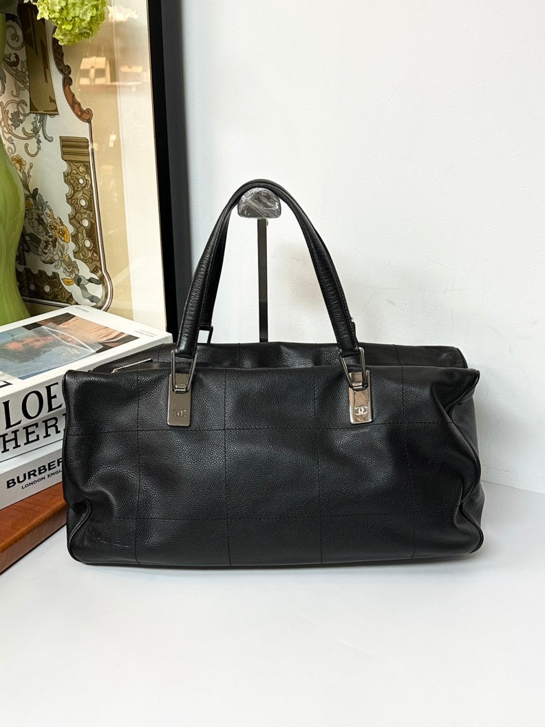 Chanel Chocolate Bar Lambskin Boston Bag Black Leather