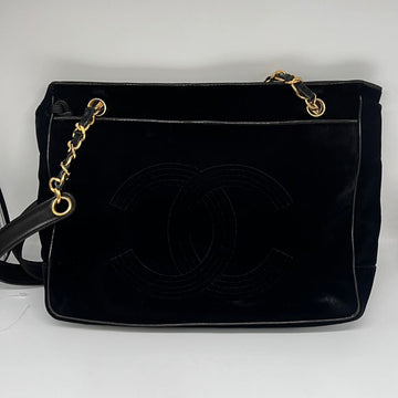 Chanel  Velvet & Leather Chain Shoulder Bag in Black