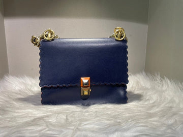 FENDI Kan I Navy Leather Shoulder Bag
