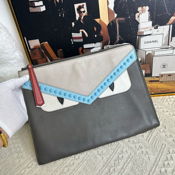 Fendi Bug Eyes Clutch in Grey Leather