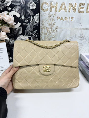 Chanel Beige Quilted Leather Shoulder Bag