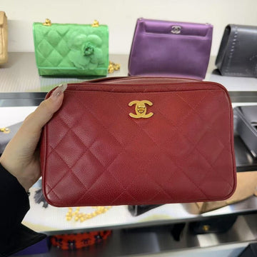 Chanel Quilted Lambskin Red Shoulder Bag