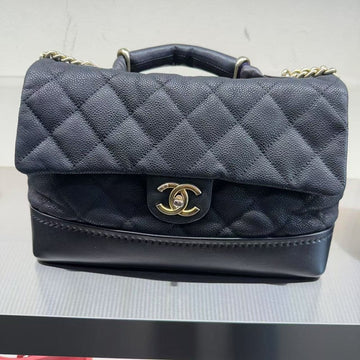 Chanel Quilted Flap Black Leather Top Handle Bag