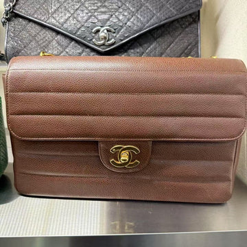 Chanel Quilted Shoulder Bag Brown Leather