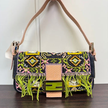 Rare✨  Fendi Python Beaded Denim Baguette Shoulder Bag LB110112 in Multicolor