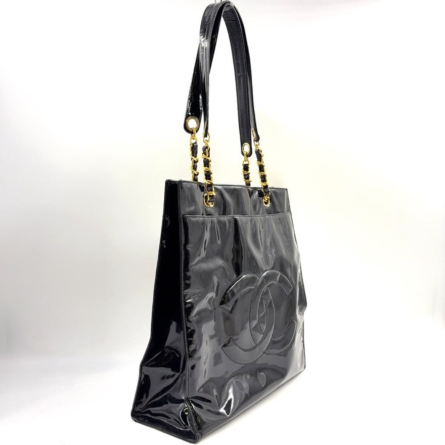 Chanel  Leather Chain Tote Bag Black N409268
