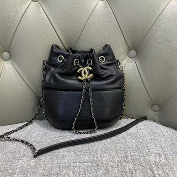 Chanel  Gabrielle Black Leather Bucket Bag