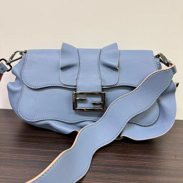 Fendi  Leather Baguette Shoulder Bag Light Blue