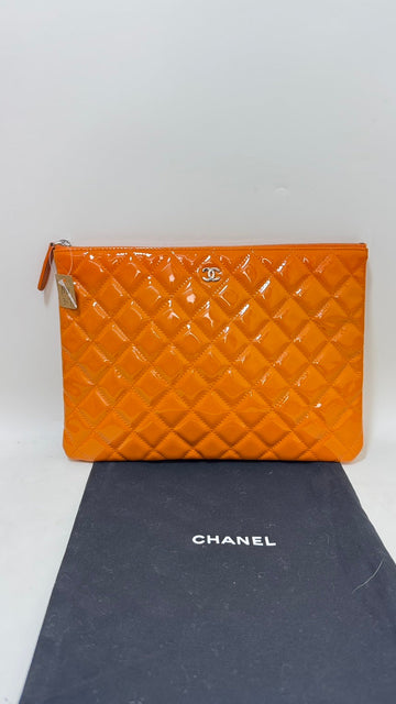 Chanel Orange Quilted Clutch Bag -  Designer Handbag