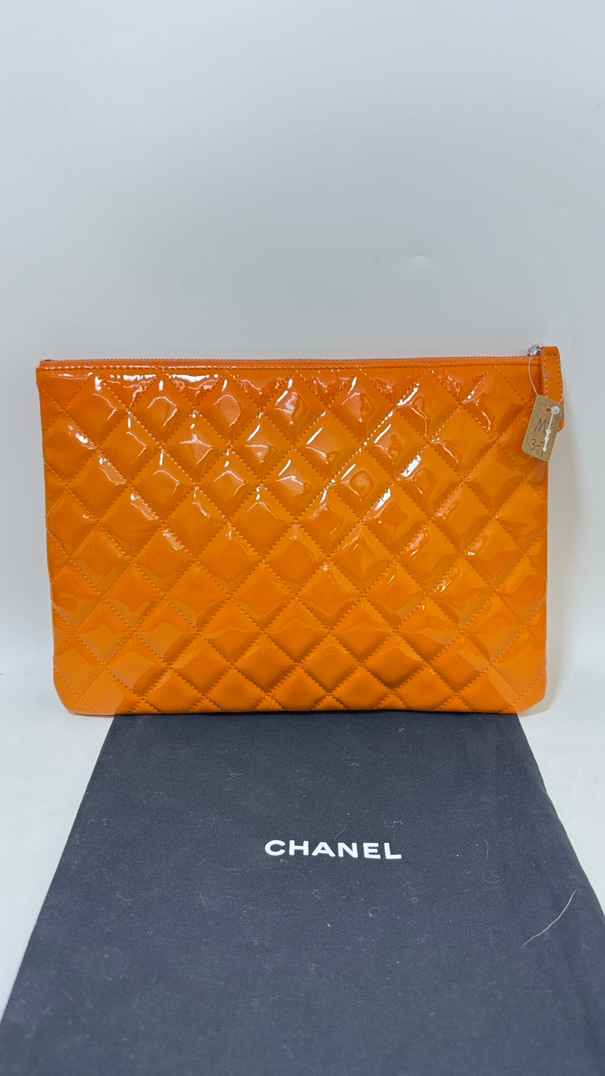 Chanel Orange Quilted Clutch Bag -  Designer Handbag