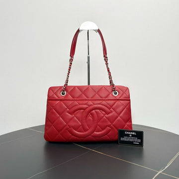 Chanel Quilted CC Logo Red Caviar Leather Tote Bag 2012-2013