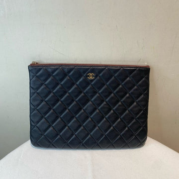 Chanel Quilted Black Lambskin Clutch Bag