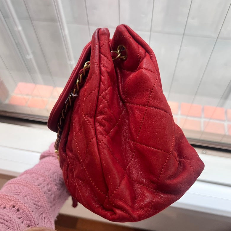 Chanel Red Leather Chain Shoulder Bag AF603 -