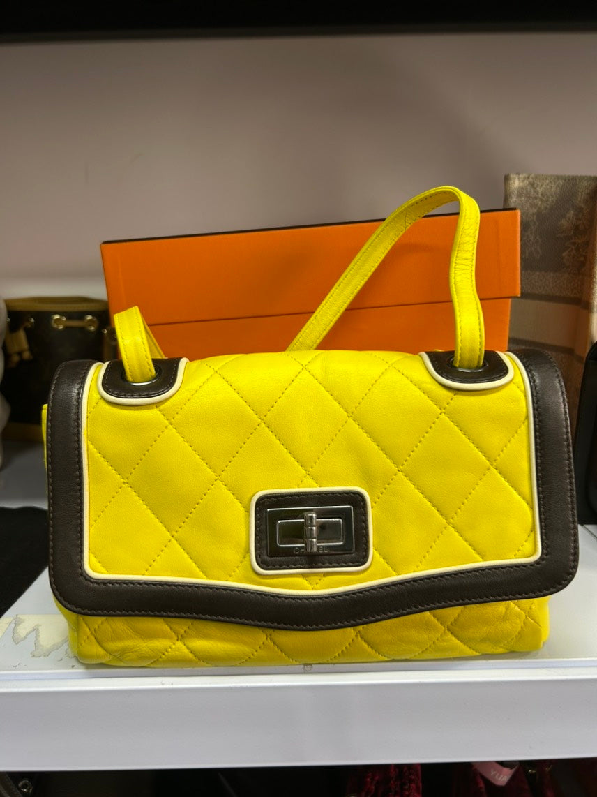 Chanel Classic Flap Bag Yellow Leather Shoulder Bag