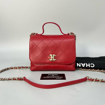 CHANEL Quilted Red Leather Mini Top Handle Bag XJ10923