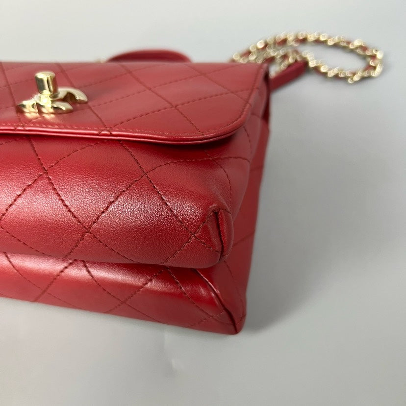 CHANEL Quilted Red Leather Mini Top Handle Bag XJ10923