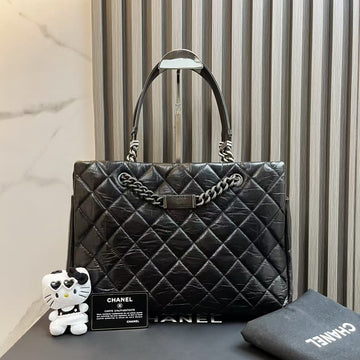 Chanel Quilted Black Leather Tote Bag 2012