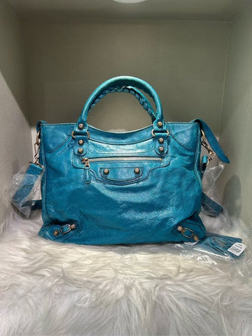 Pre-loved BALENCIAGA City Bag Blue Leather Top Handle