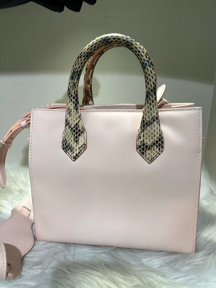 Pre-loved BALENCIAGA Mini Top Handle Bag in Pale Pink Leather with Snake Print Handle